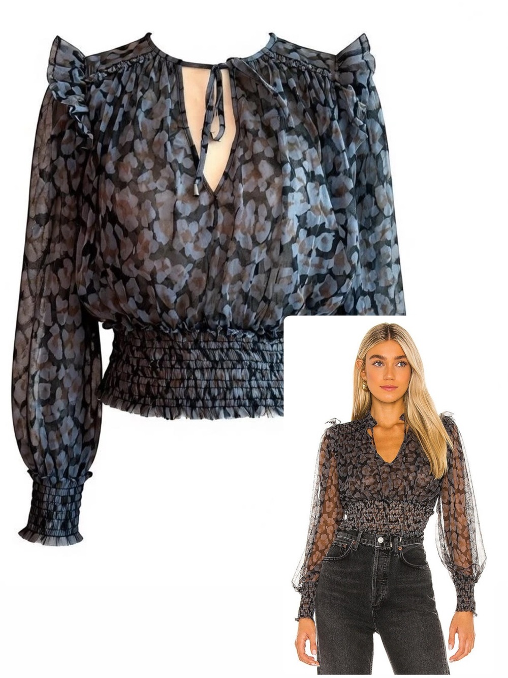 Free People Twyla Peasant Blouse M Sheer Mesh Cropped Ruche Ruffle Boho Festival